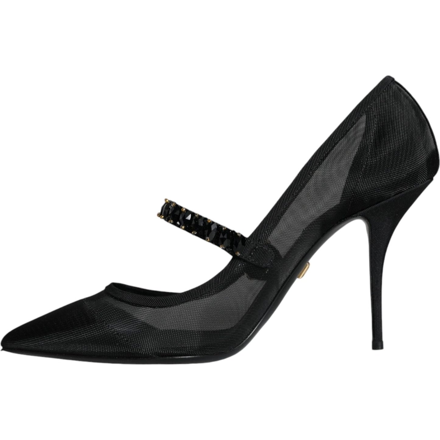 Dolce & Gabbana Black Mesh Mary Jane Crystal Heel Pumps Shoes LA11518-39