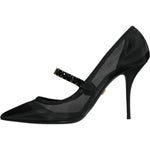 Dolce & Gabbana Black Mesh Mary Jane Crystal Heel Pumps Shoes LA11518-39
