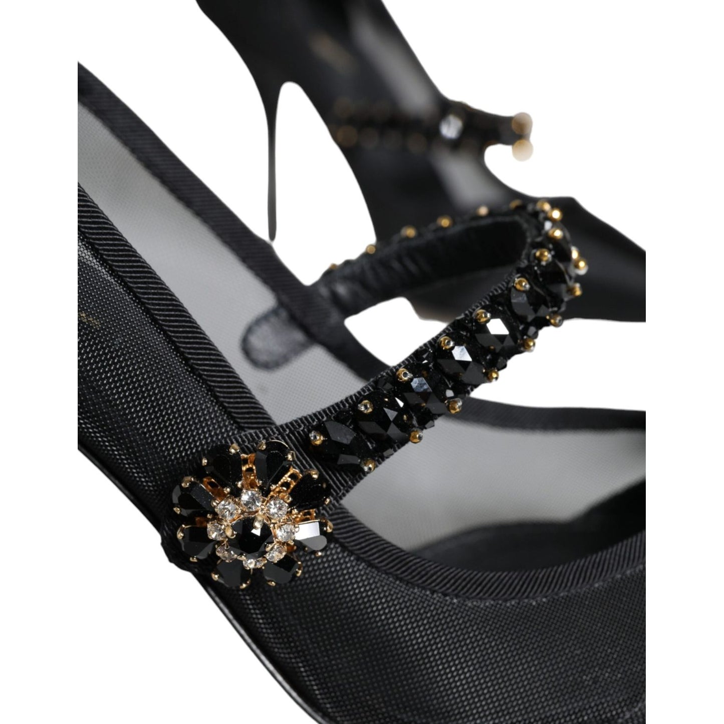 Dolce & Gabbana Black Mesh Mary Jane Crystal Heel Pumps Shoes LA11518-39