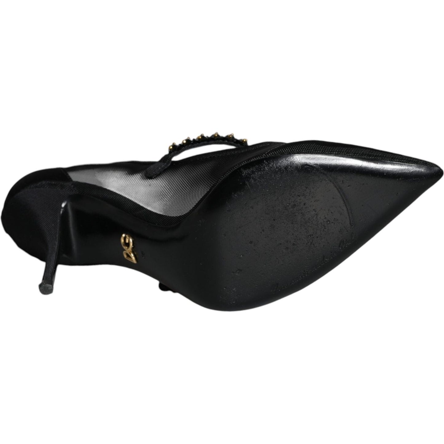 Dolce & Gabbana Black Mesh Mary Jane Crystal Heel Pumps Shoes LA11518-39