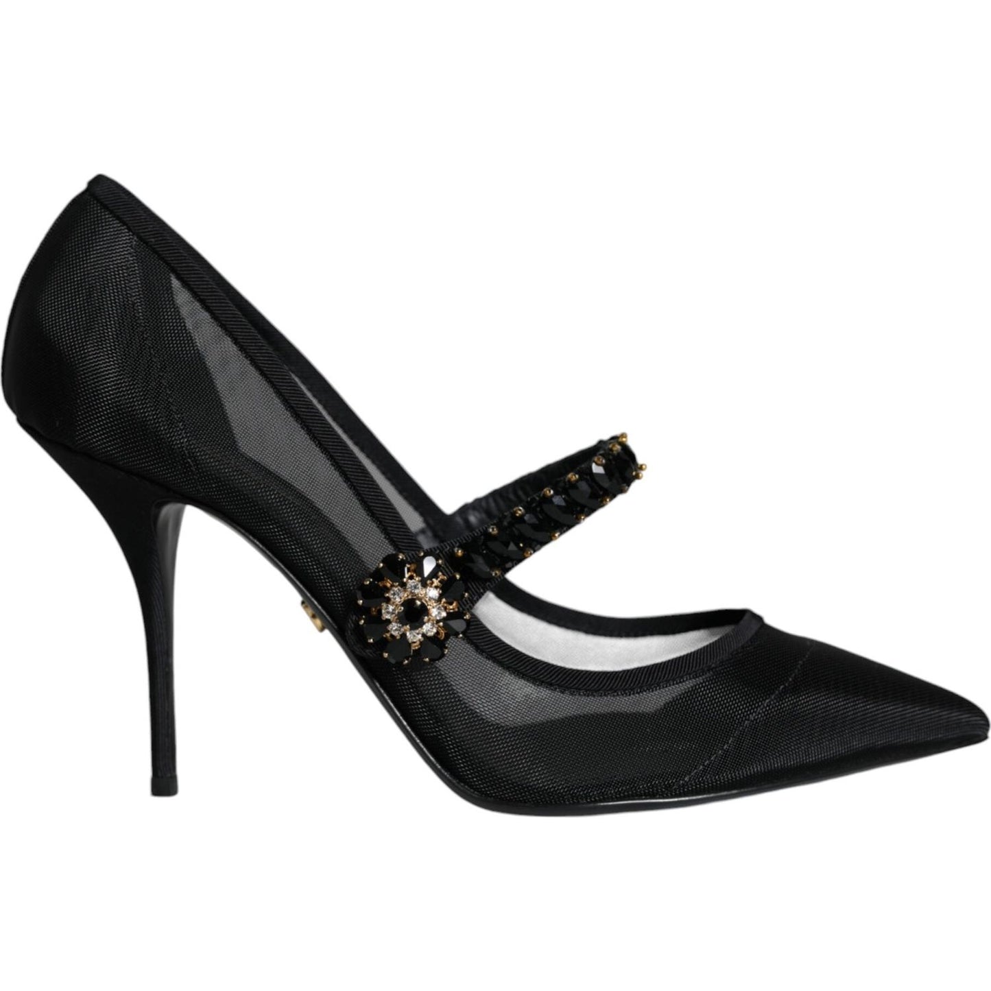 Dolce & Gabbana Black Mesh Mary Jane Crystal Heel Pumps Shoes LA11518-39