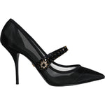 Dolce & Gabbana Black Mesh Mary Jane Crystal Heel Pumps Shoes LA11518-39