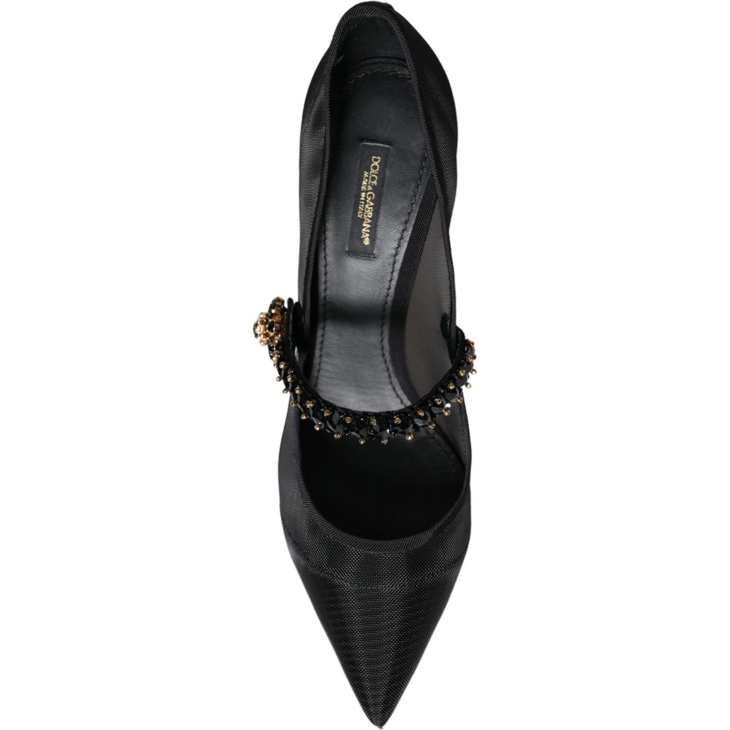Dolce & Gabbana Black Mesh Mary Jane Crystal Heel Pumps Shoes LA11518-39
