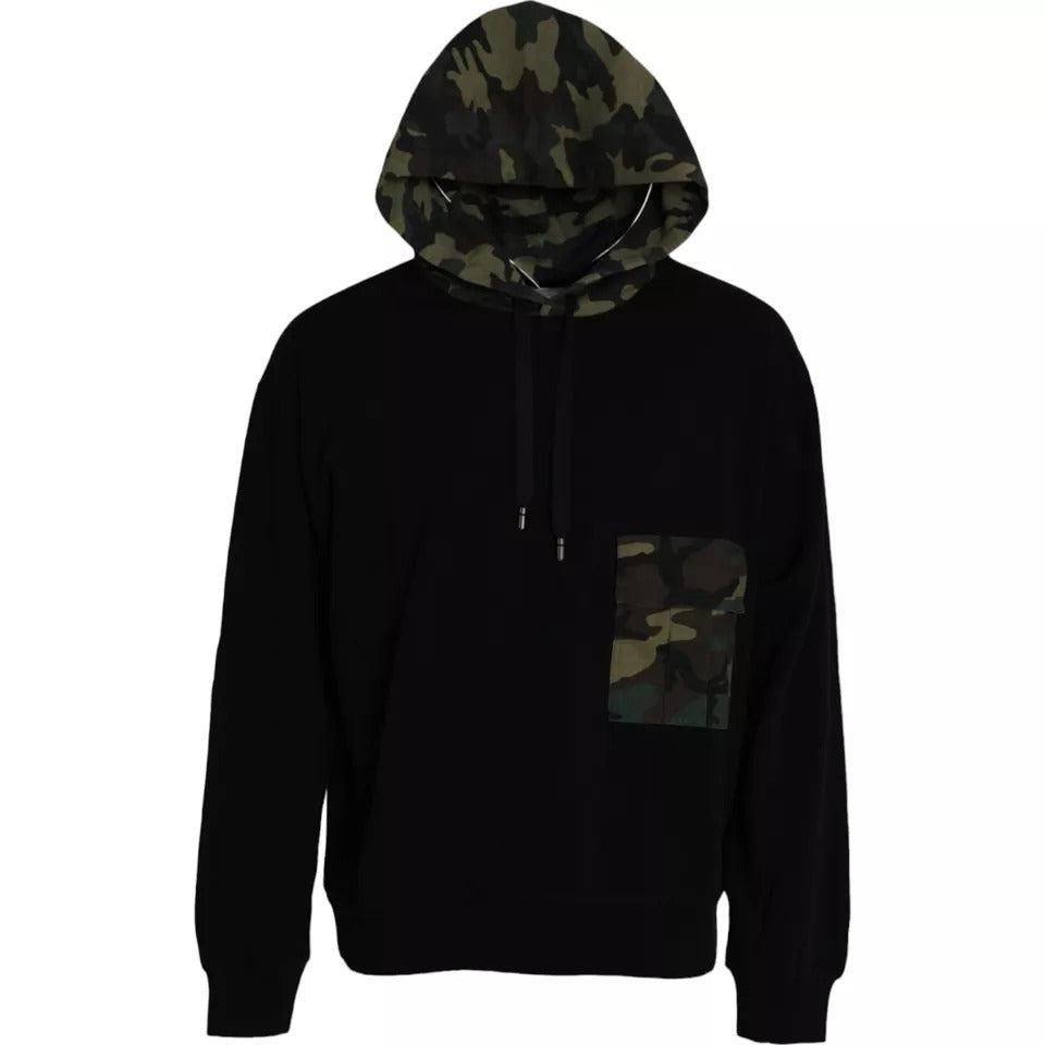 Dolce & Gabbana Black Camouflage Hooded Sweatshirt Sweater TSH86464-56