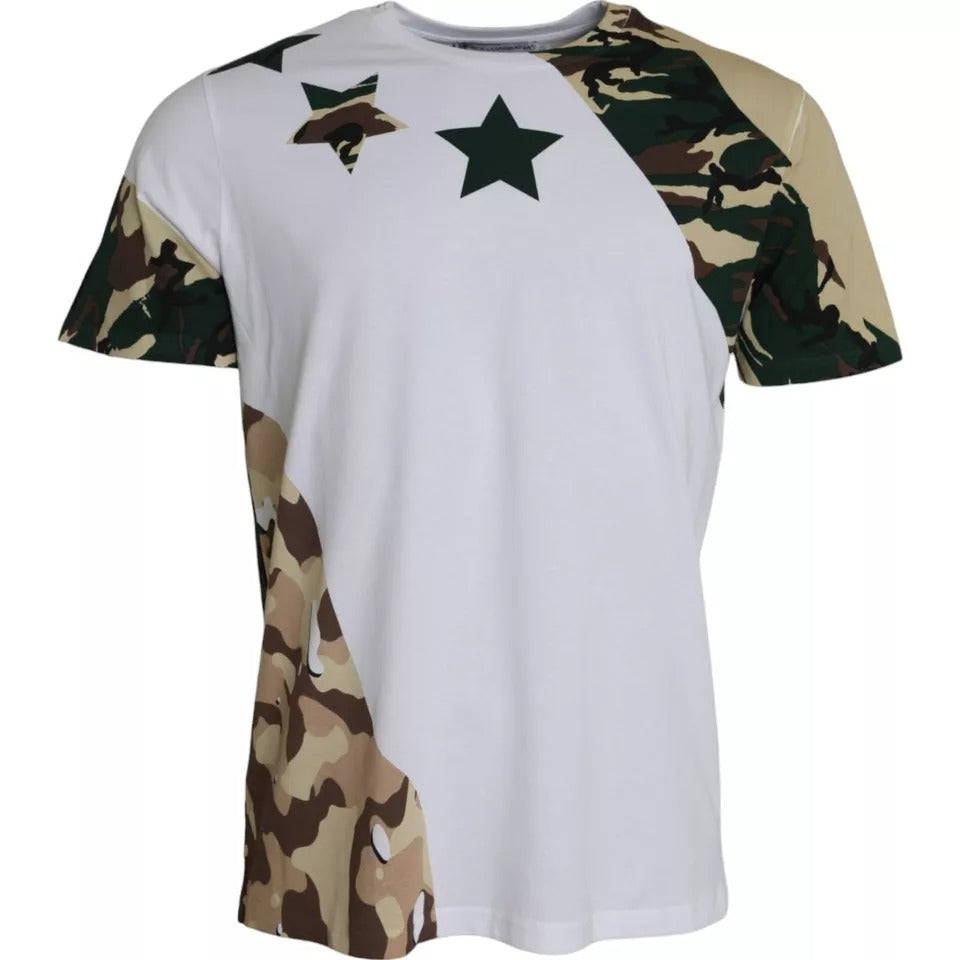 Dolce & Gabbana White Camouflage Stars Crew Neck Men T-shirt TSH86580-50