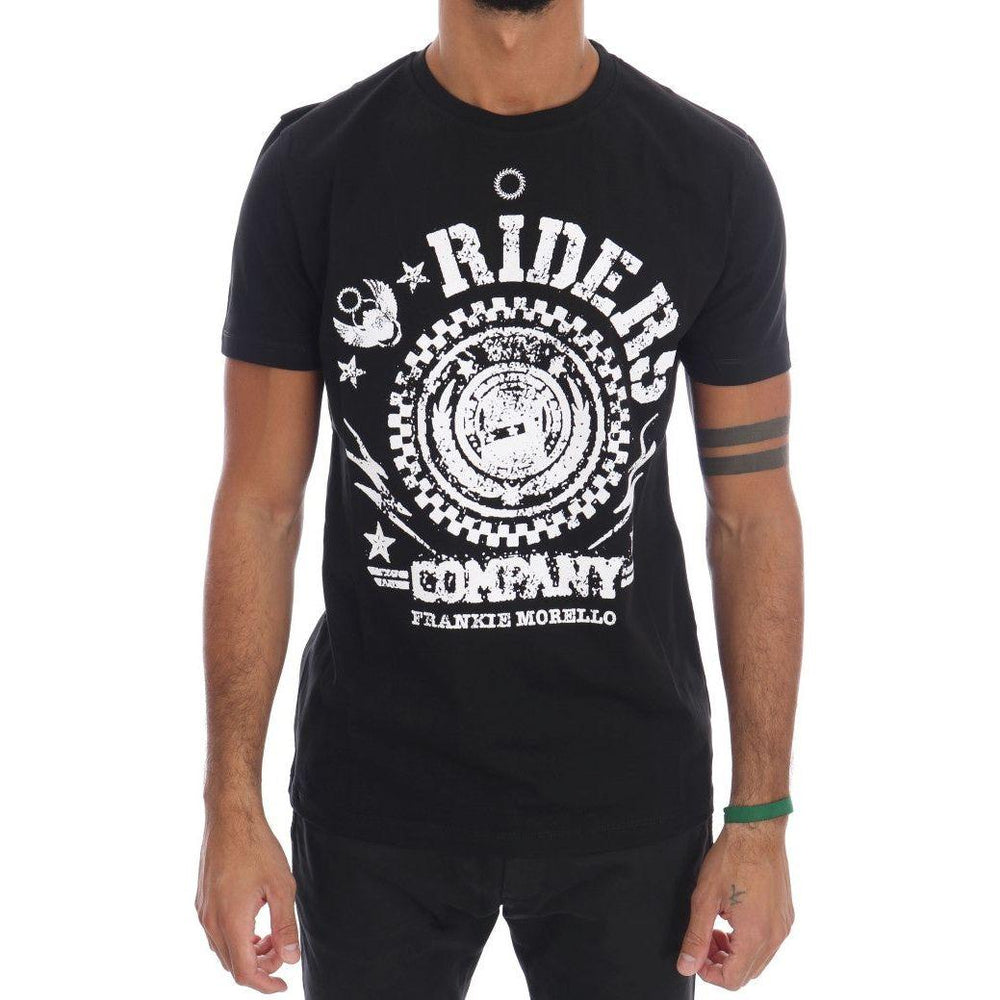 Frankie Morello Black Cotton RIDERS Crewneck T-Shirt TSH1266-3