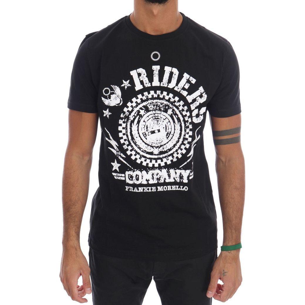 Frankie Morello Black Cotton RIDERS Crewneck T-Shirt TSH1266-3