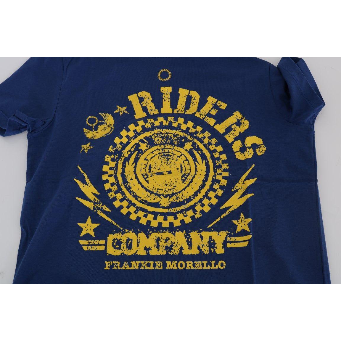 Frankie Morello Blue Cotton RIDERS Crewneck T-Shirt TSH1267-4