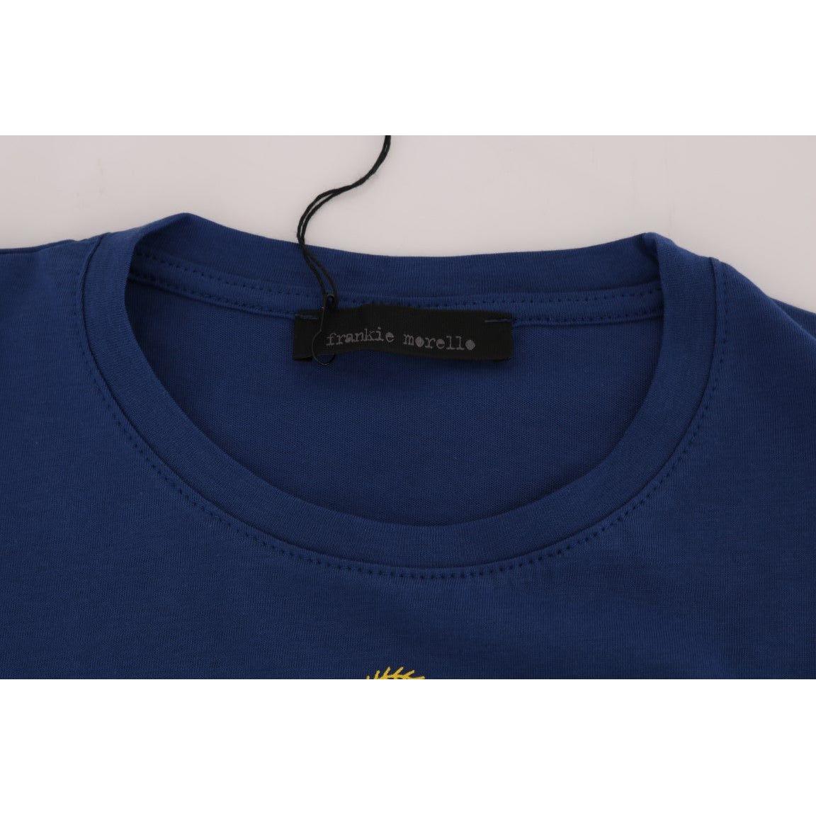 Frankie Morello Blue Cotton RIDERS Crewneck T-Shirt TSH1267-4
