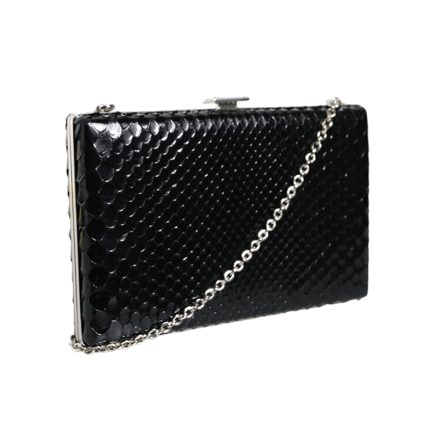 Dolce & Gabbana Black Leather Silver Frame Clutch Mini Crossbody Bag BAG1533