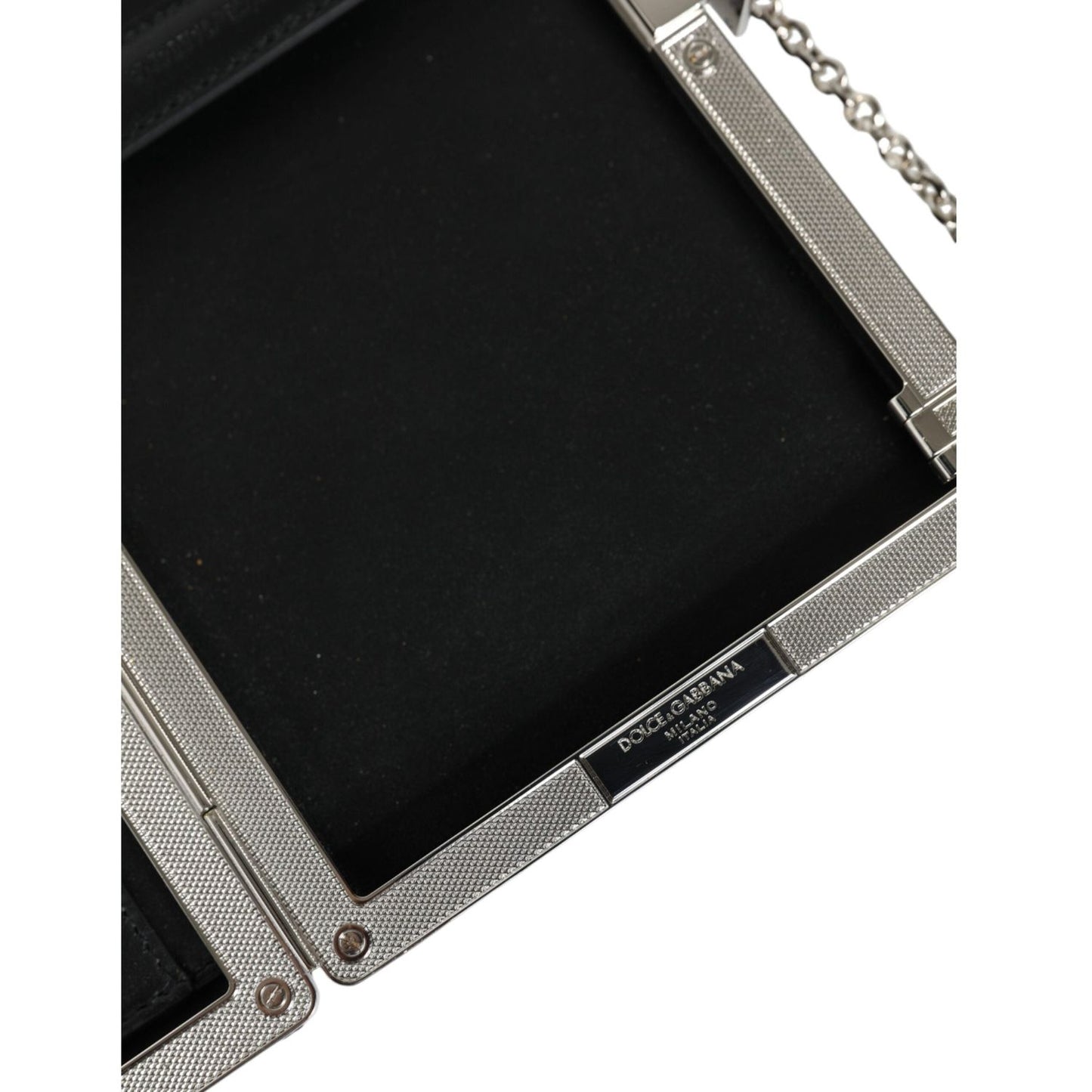 Dolce & Gabbana Black Leather Silver Frame Clutch Mini Crossbody Bag BAG1533