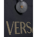 Versace Black Top Handle Canvas Leather Logo Crossbody Tote Bag BAG1589