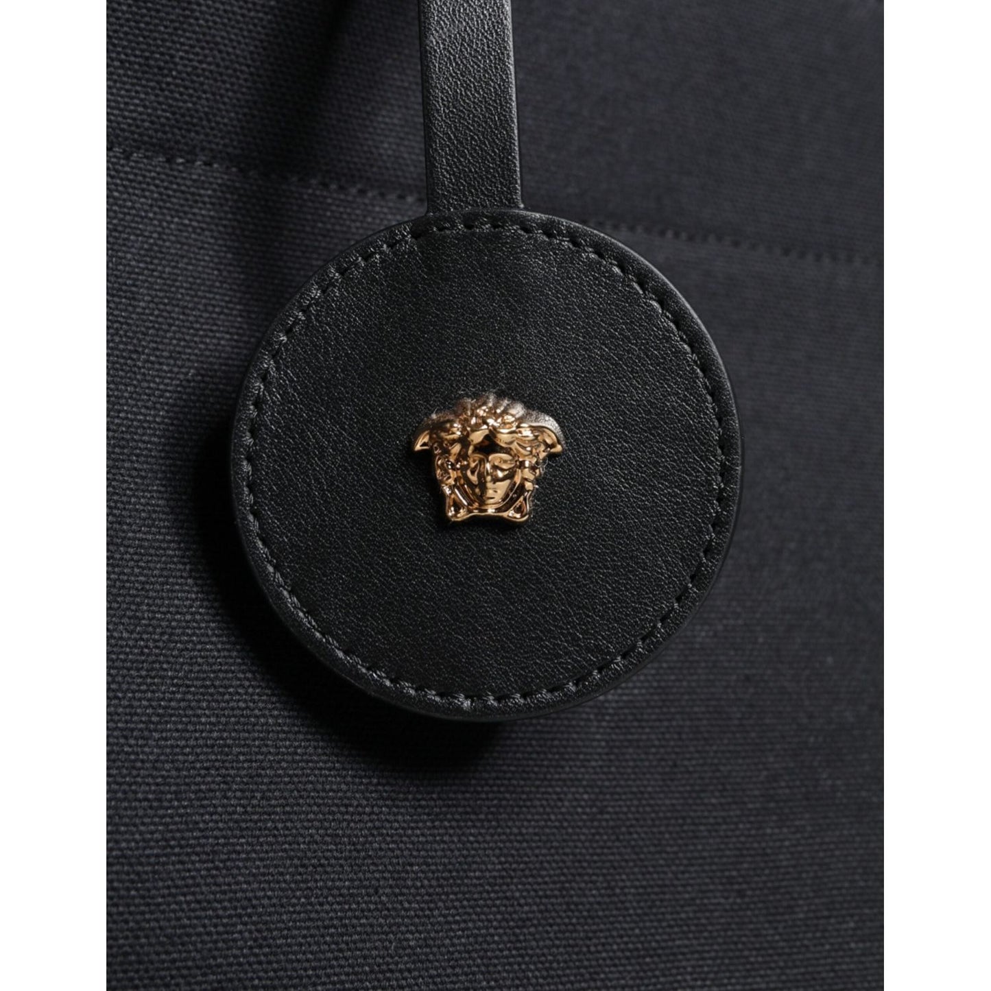 Versace Black Top Handle Canvas Leather Logo Crossbody Tote Bag BAG1589