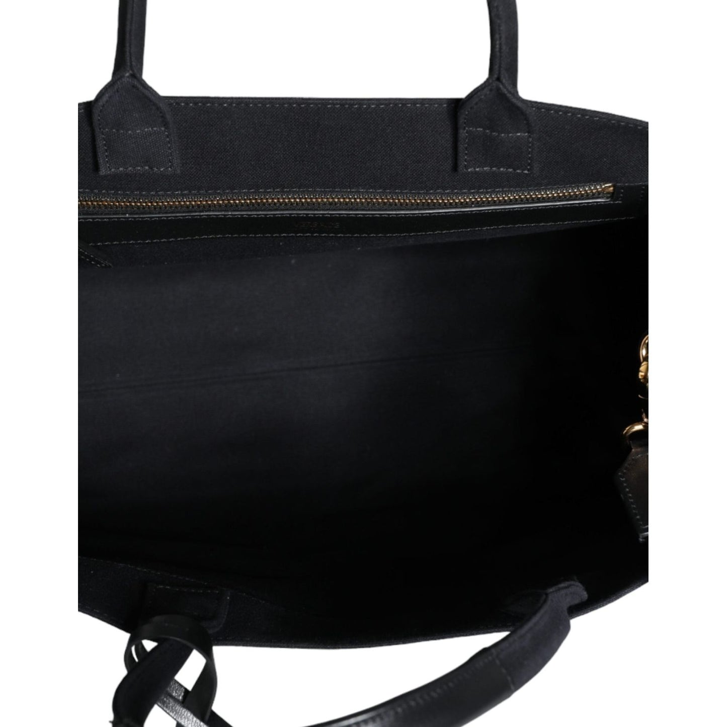 Versace Black Top Handle Canvas Leather Logo Crossbody Tote Bag BAG1589