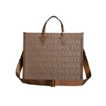 Versace Brown Top Handle Jacquard Leather Logo Crossbody Tote Bag BAG1593
