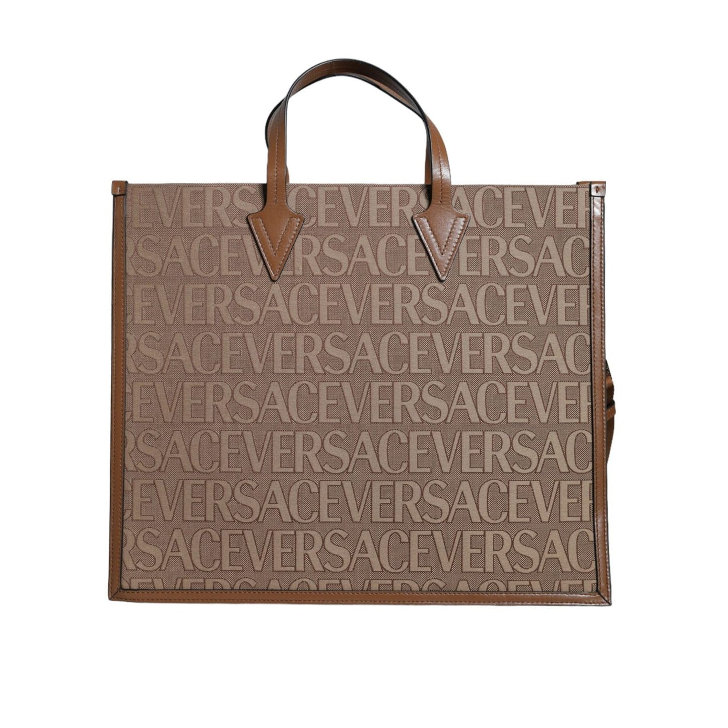 Versace Brown Top Handle Jacquard Leather Logo Crossbody Tote Bag BAG1593