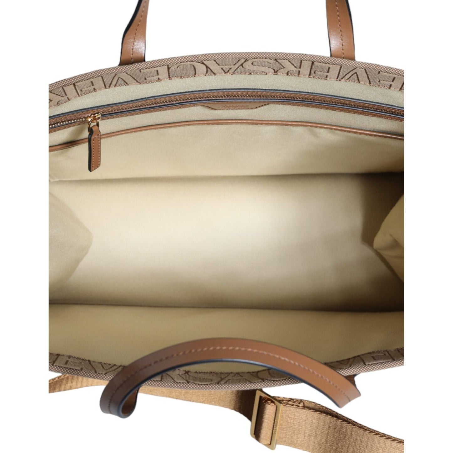 Versace Brown Top Handle Jacquard Leather Logo Crossbody Tote Bag BAG1593