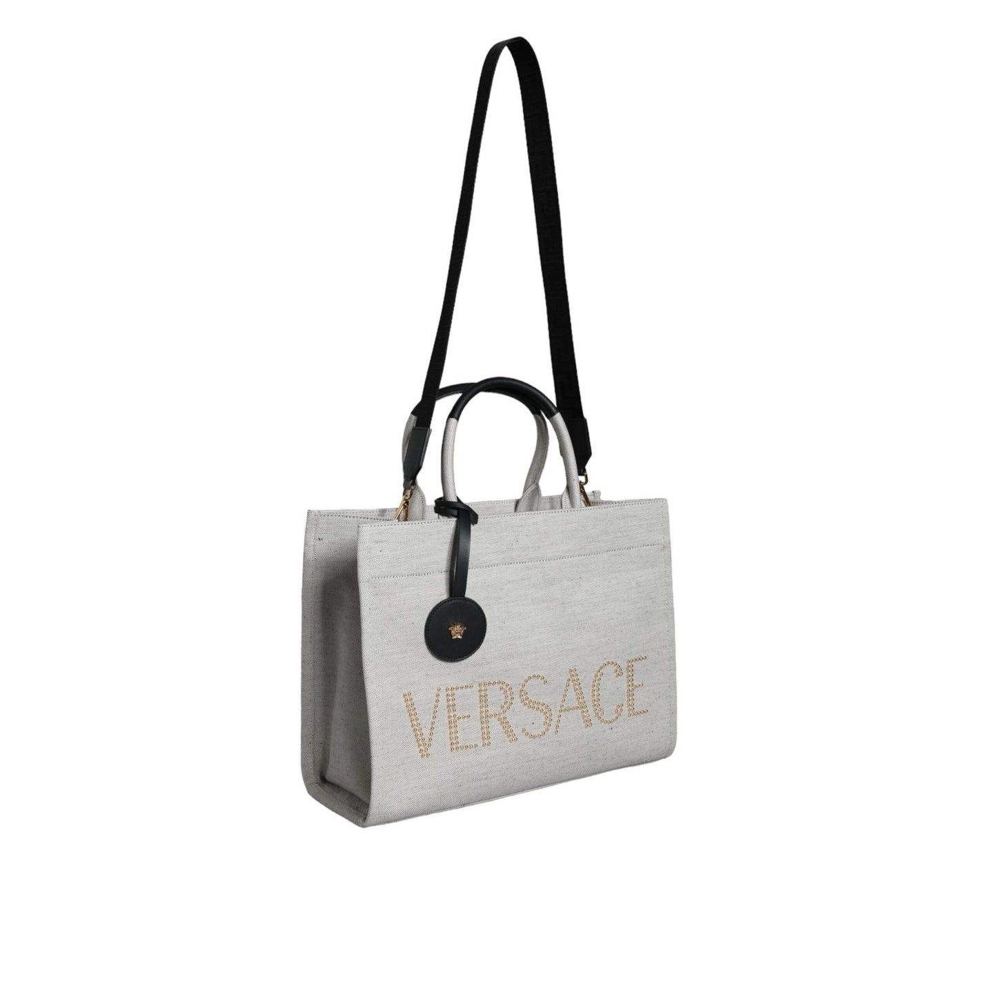 Versace White Top Handle Canvas Leather Logo Crossbody Tote Bag BAG1598