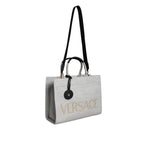 Versace White Top Handle Canvas Leather Logo Crossbody Tote Bag BAG1598