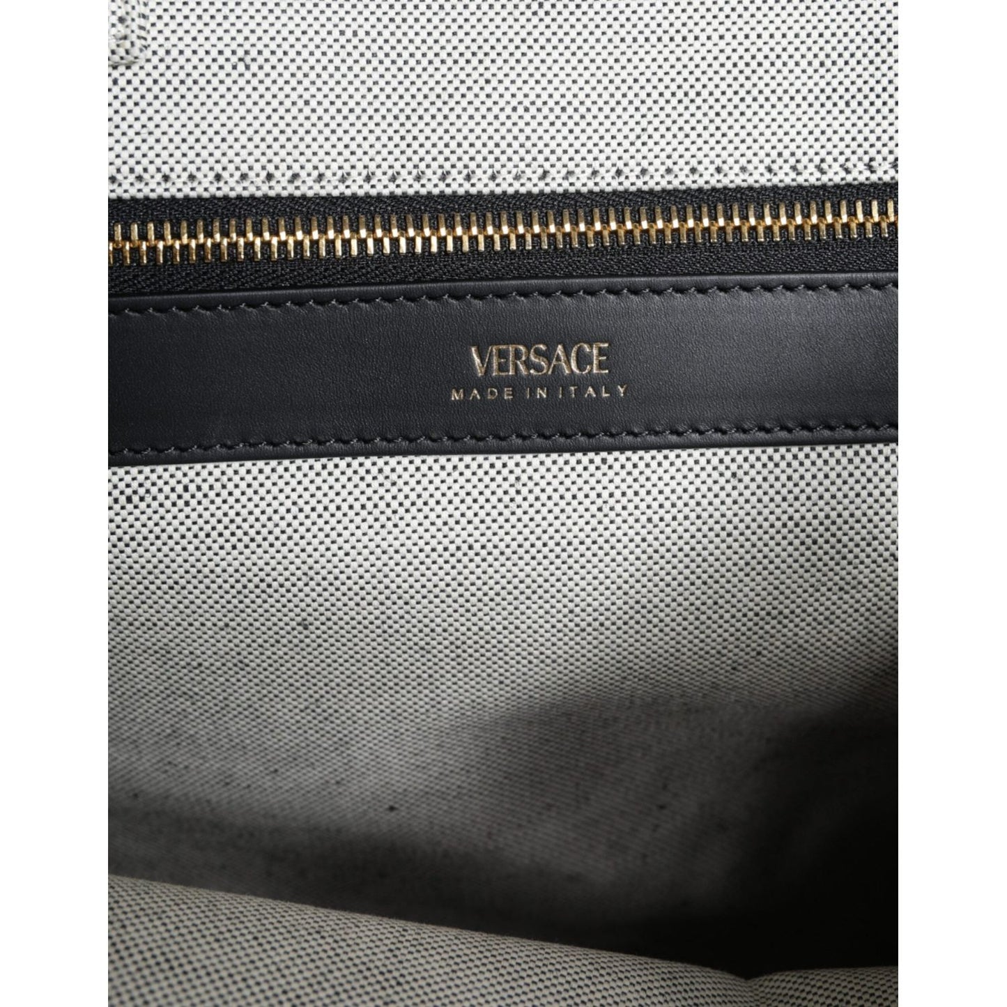 Versace White Top Handle Canvas Leather Logo Crossbody Tote Bag BAG1598