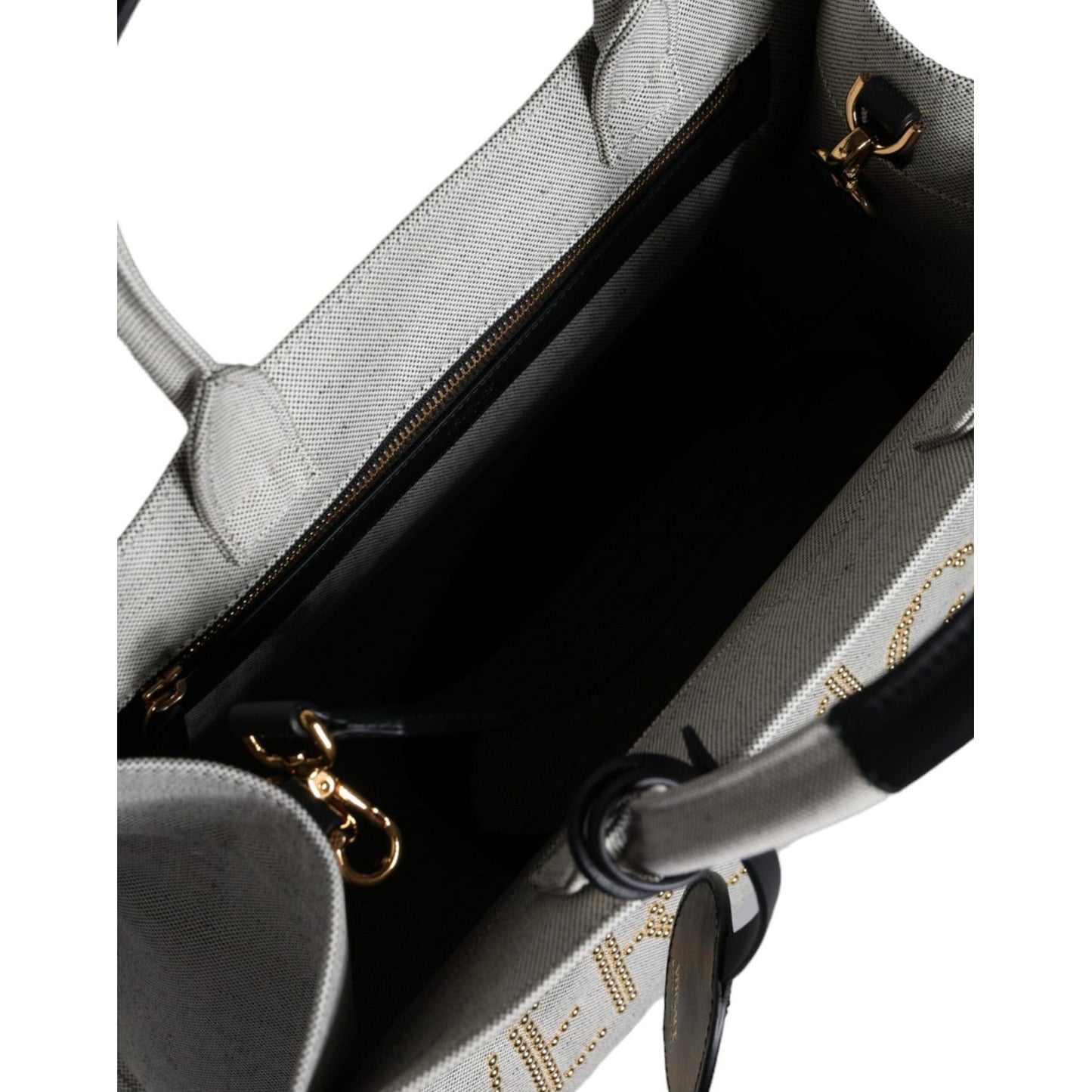 Versace White Top Handle Canvas Leather Logo Crossbody Tote Bag BAG1598