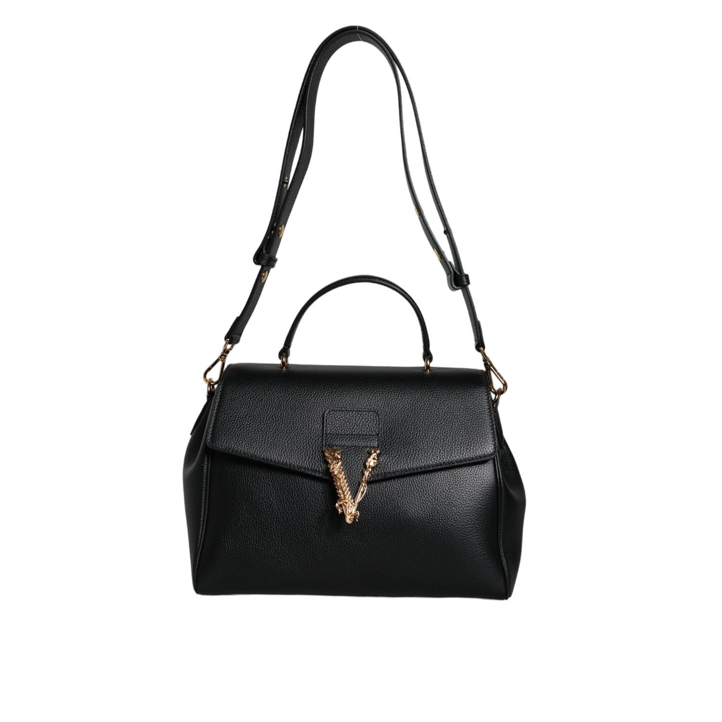 Versace Black Top Handle Grainy Calfskin Leather Crossbody Bag BAG1607