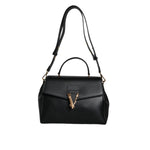 Versace Black Top Handle Grainy Calfskin Leather Crossbody Bag BAG1607