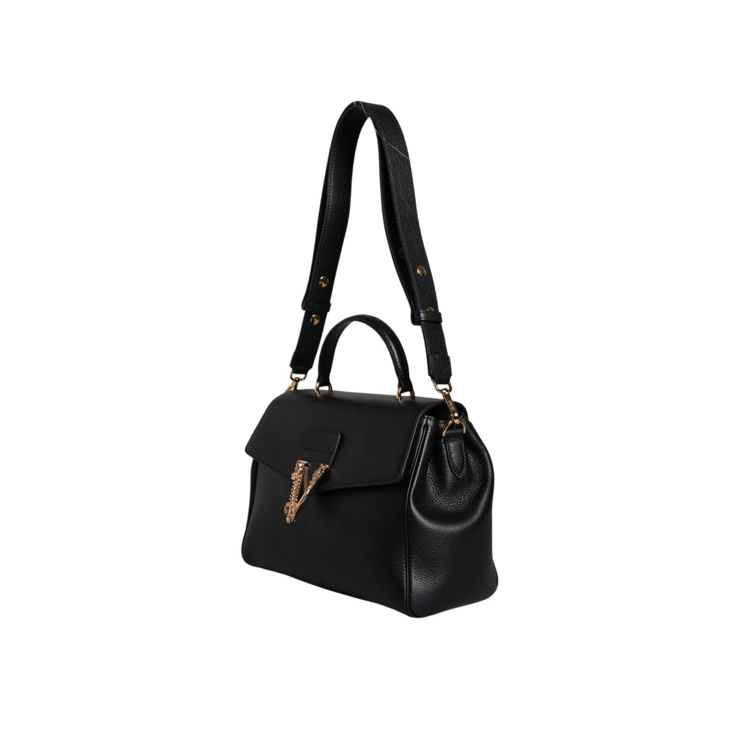 Versace Black Top Handle Grainy Calfskin Leather Crossbody Bag BAG1607