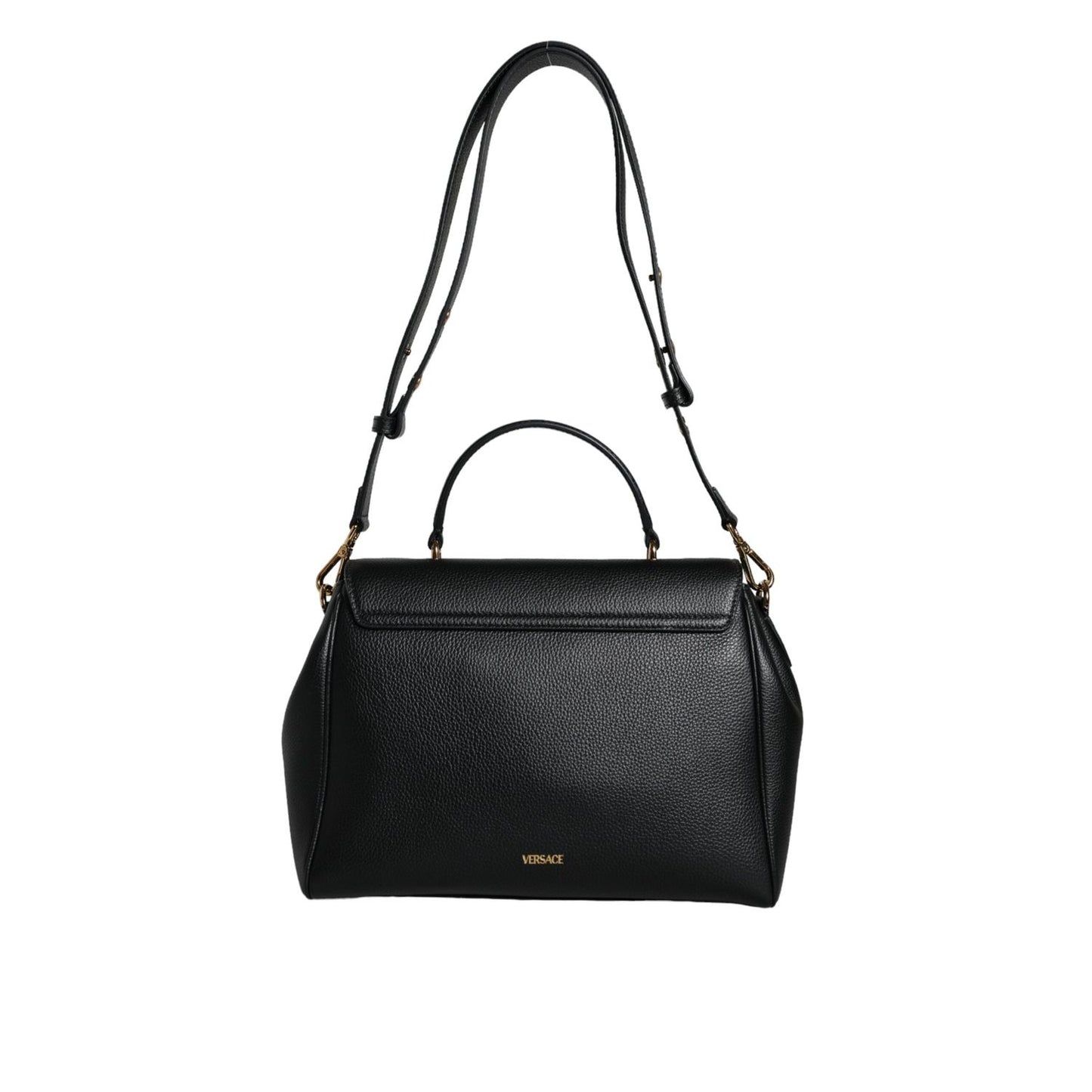 Versace Black Top Handle Grainy Calfskin Leather Crossbody Bag BAG1607