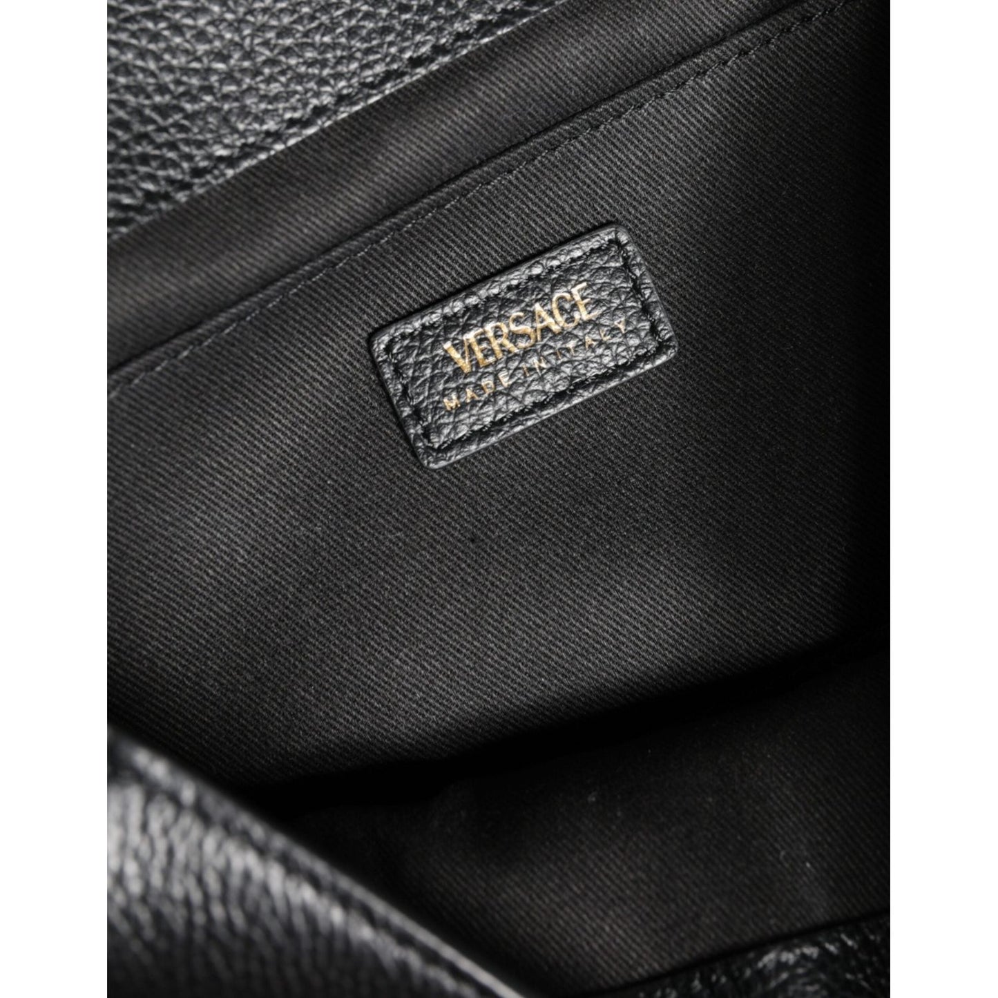 Versace Black Top Handle Grainy Calfskin Leather Crossbody Bag BAG1607
