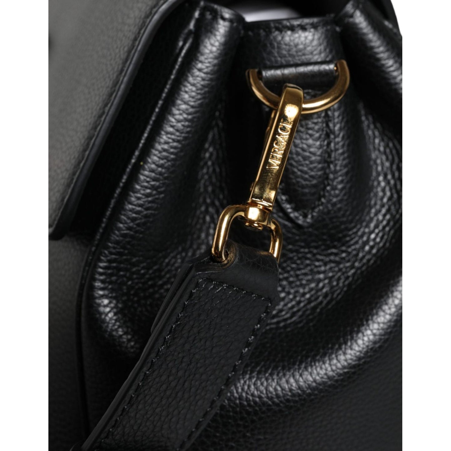 Versace Black Top Handle Grainy Calfskin Leather Crossbody Bag BAG1607