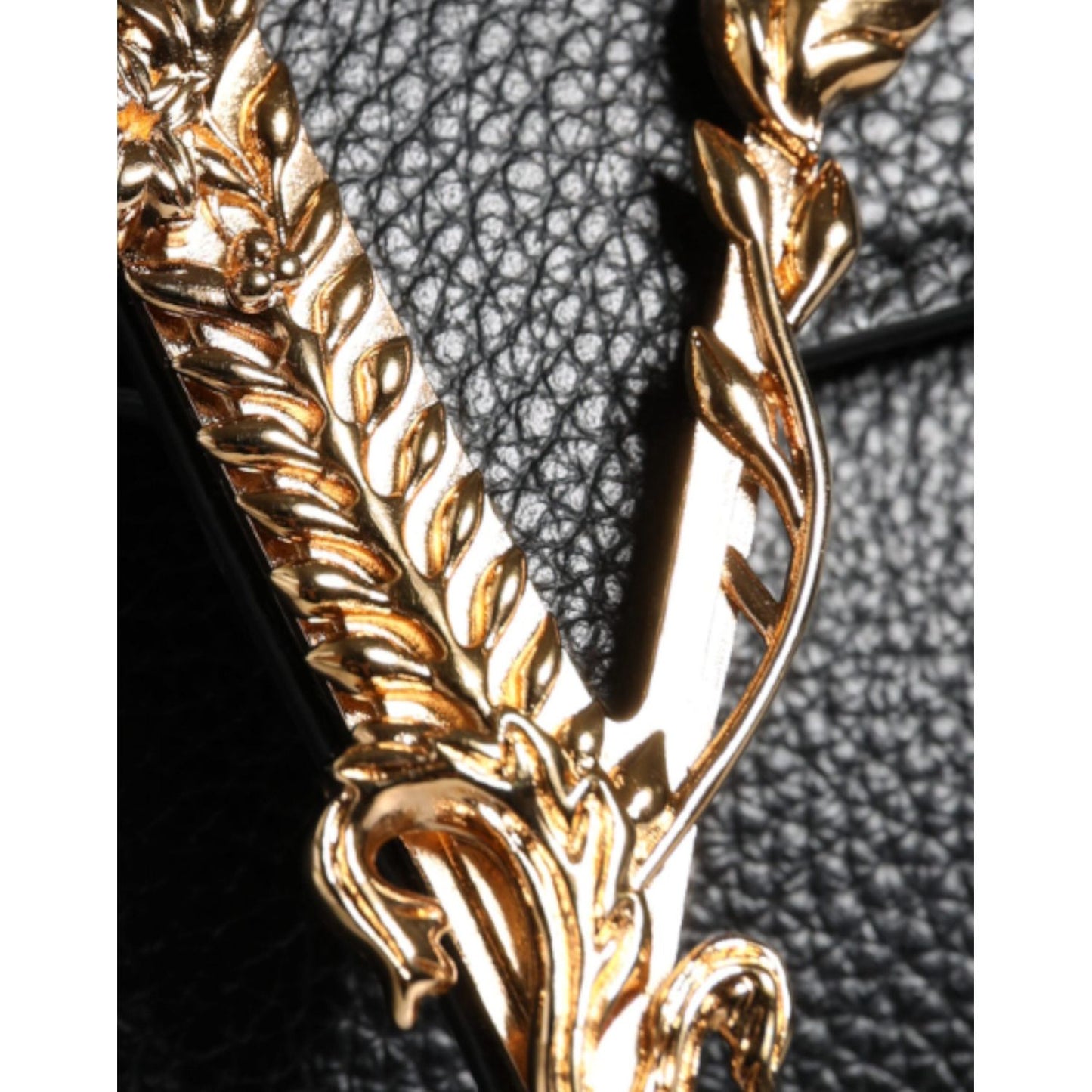 Versace Black Top Handle Grainy Calfskin Leather Crossbody Bag BAG1607