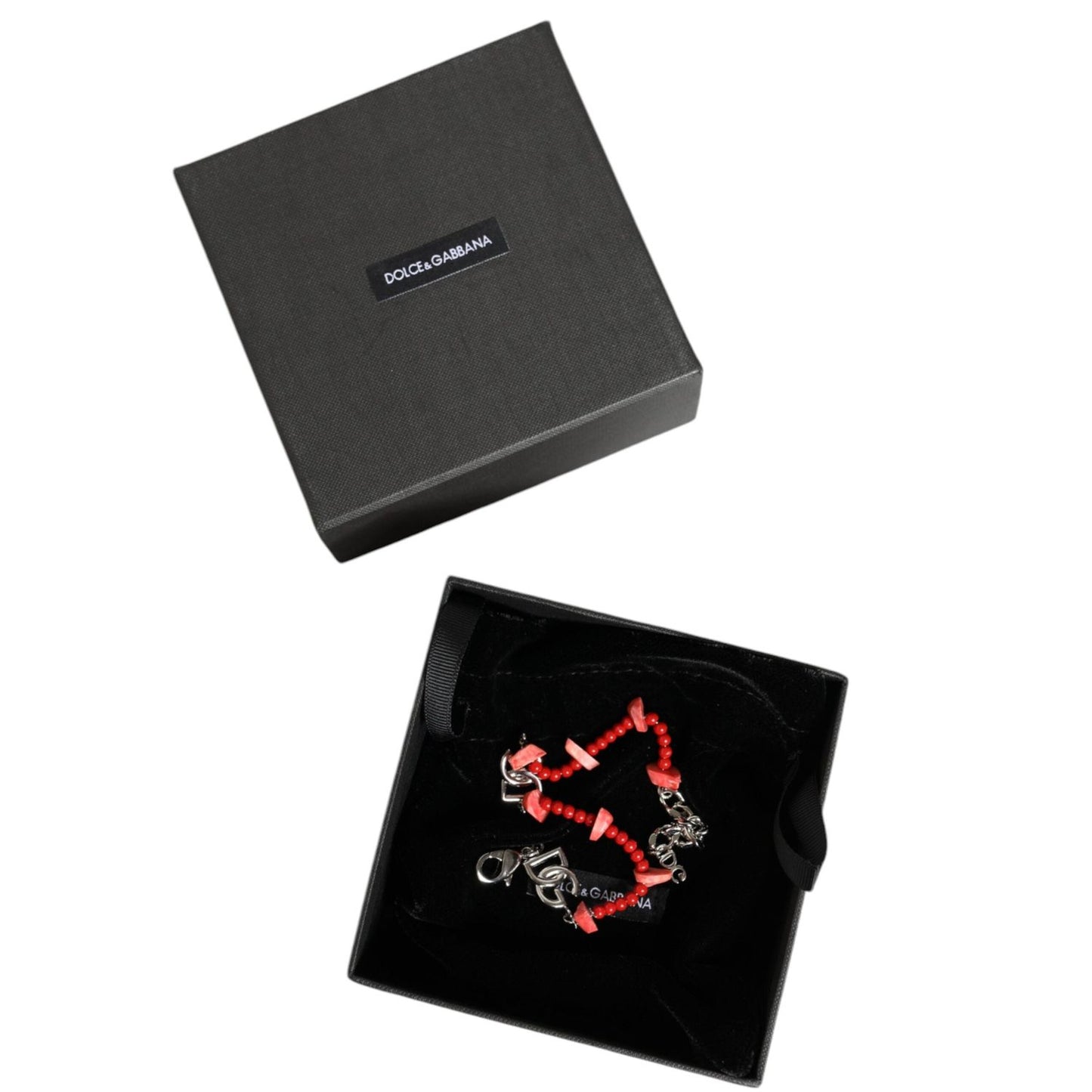Dolce & Gabbana Silver Tone Brass Beaded Resin DG Logo Chain Bracelet