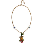 Dolce & Gabbana Gold Brass Leopard Flower Embellished Statement Necklace