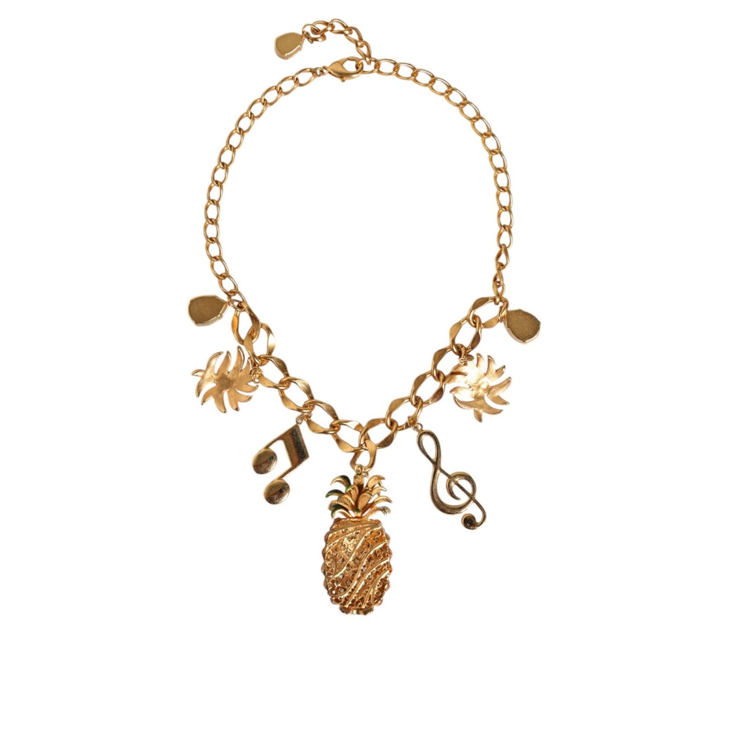 Dolce & Gabbana Gold Tone Brass Chain Pineapple Crystal Musical Necklace