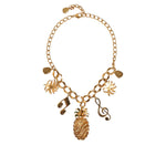 Dolce & Gabbana Gold Tone Brass Chain Pineapple Crystal Musical Necklace