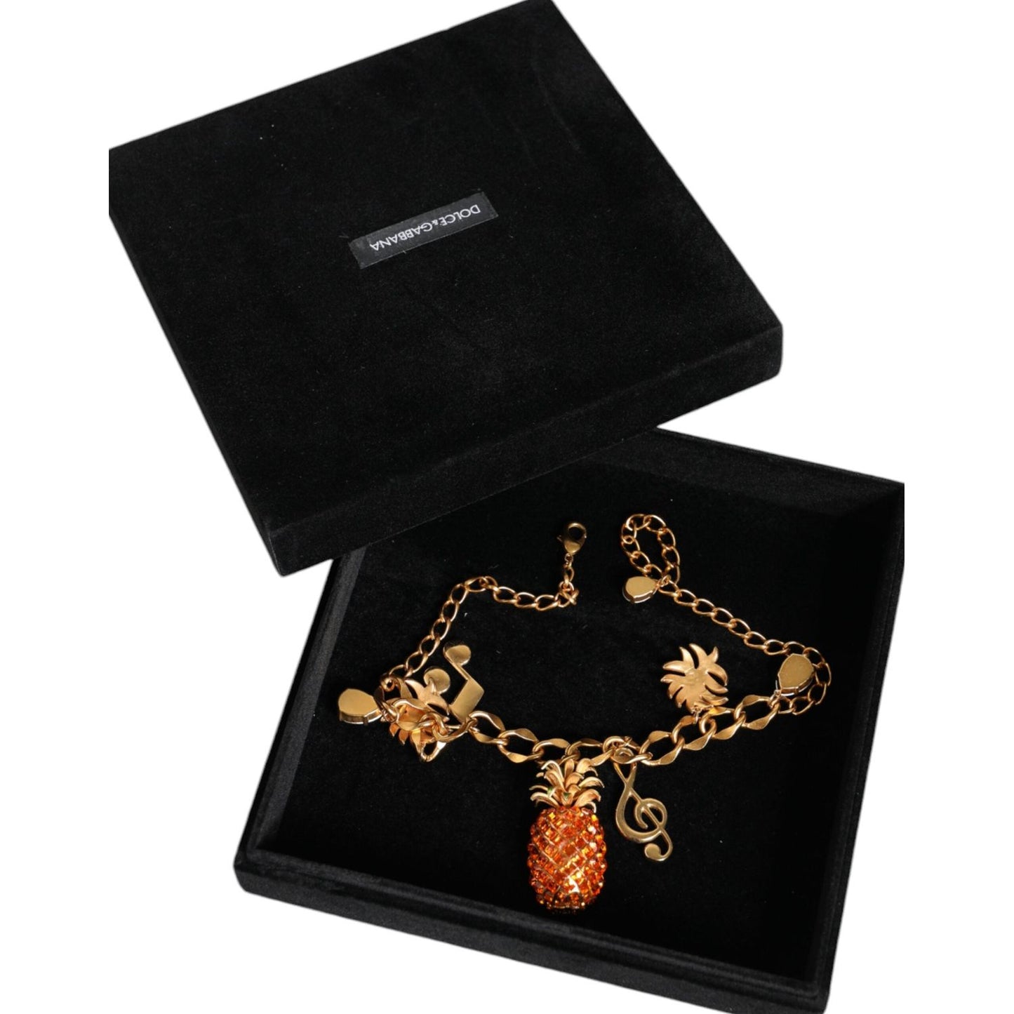 Dolce & Gabbana Gold Tone Brass Chain Pineapple Crystal Musical Necklace
