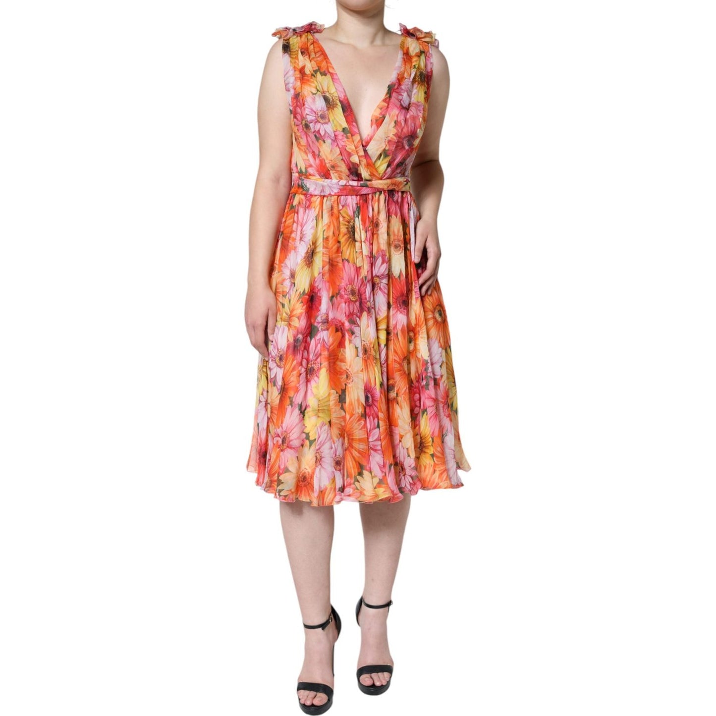 Dolce & Gabbana Multicolor Floral Sleeveless V-neck Midi Dress DR281226-42