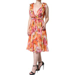 Dolce & Gabbana Multicolor Floral Sleeveless V-neck Midi Dress DR281226-42