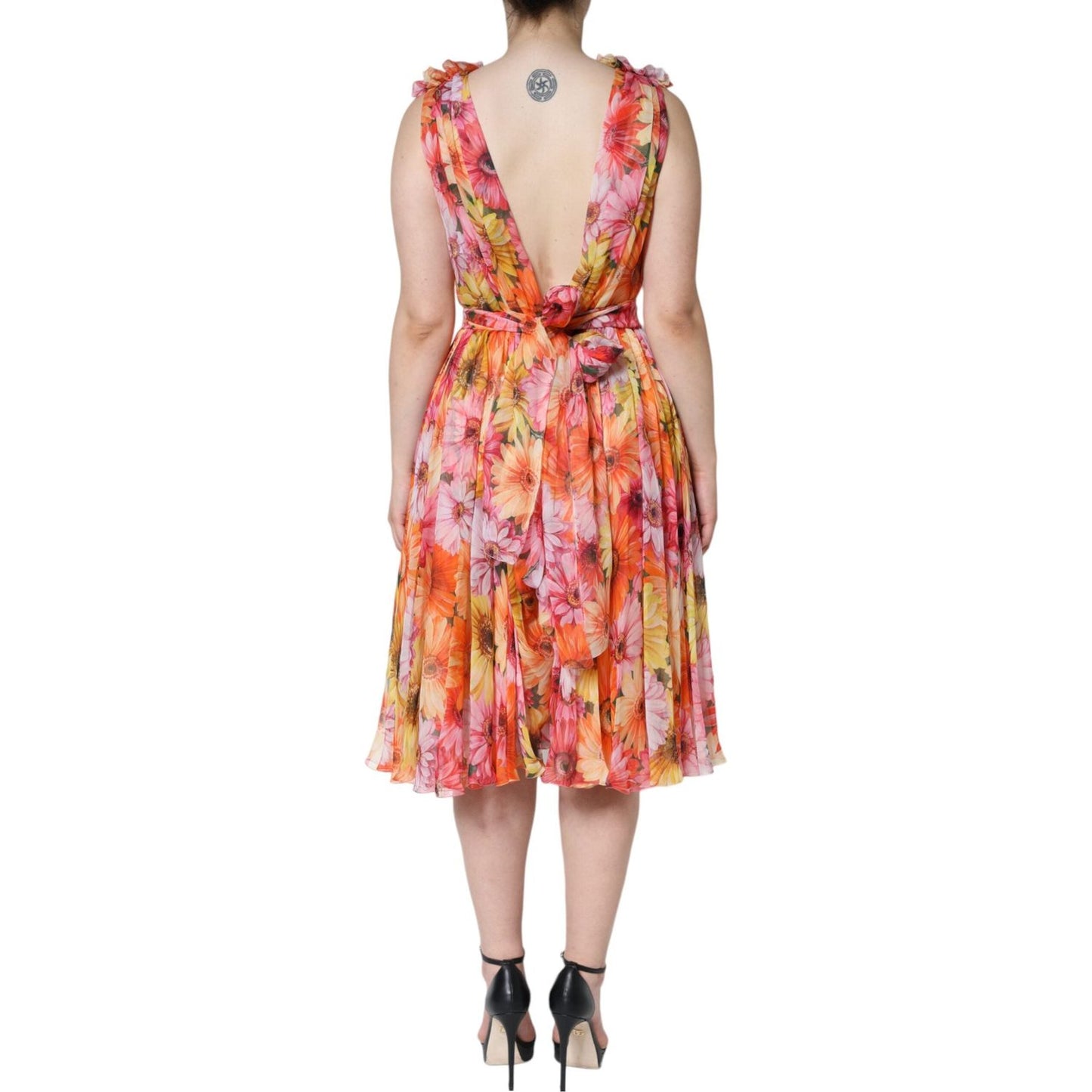 Dolce & Gabbana Multicolor Floral Sleeveless V-neck Midi Dress DR281226-42