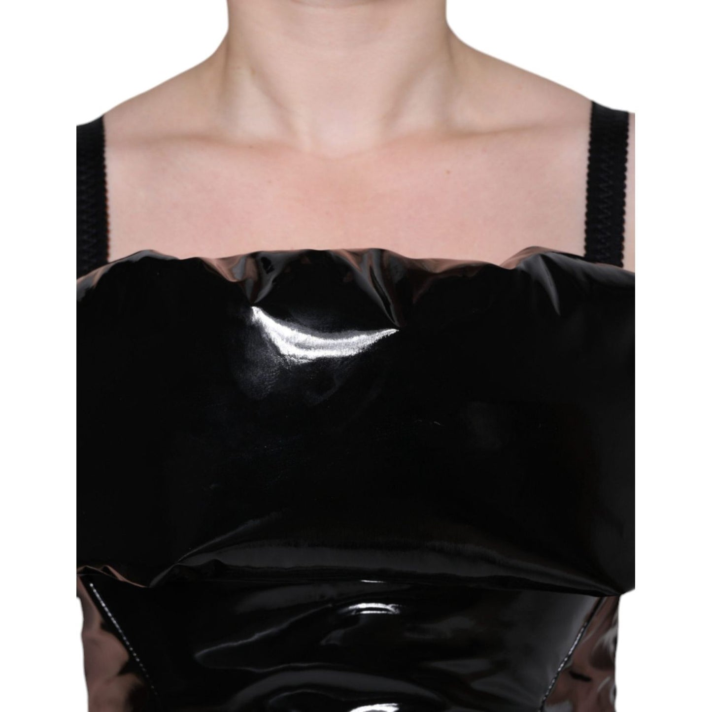 Dolce & Gabbana Black Polyester Ruched Coated Mini Dress DR281247-36