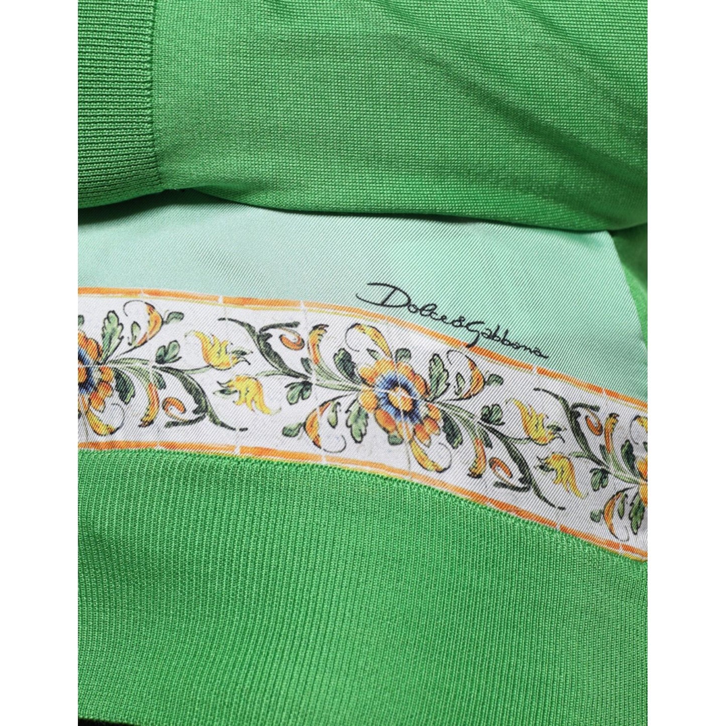 Dolce & Gabbana Green Silk Granita Al Limone Long Sleeves Sweater TSH86569-40