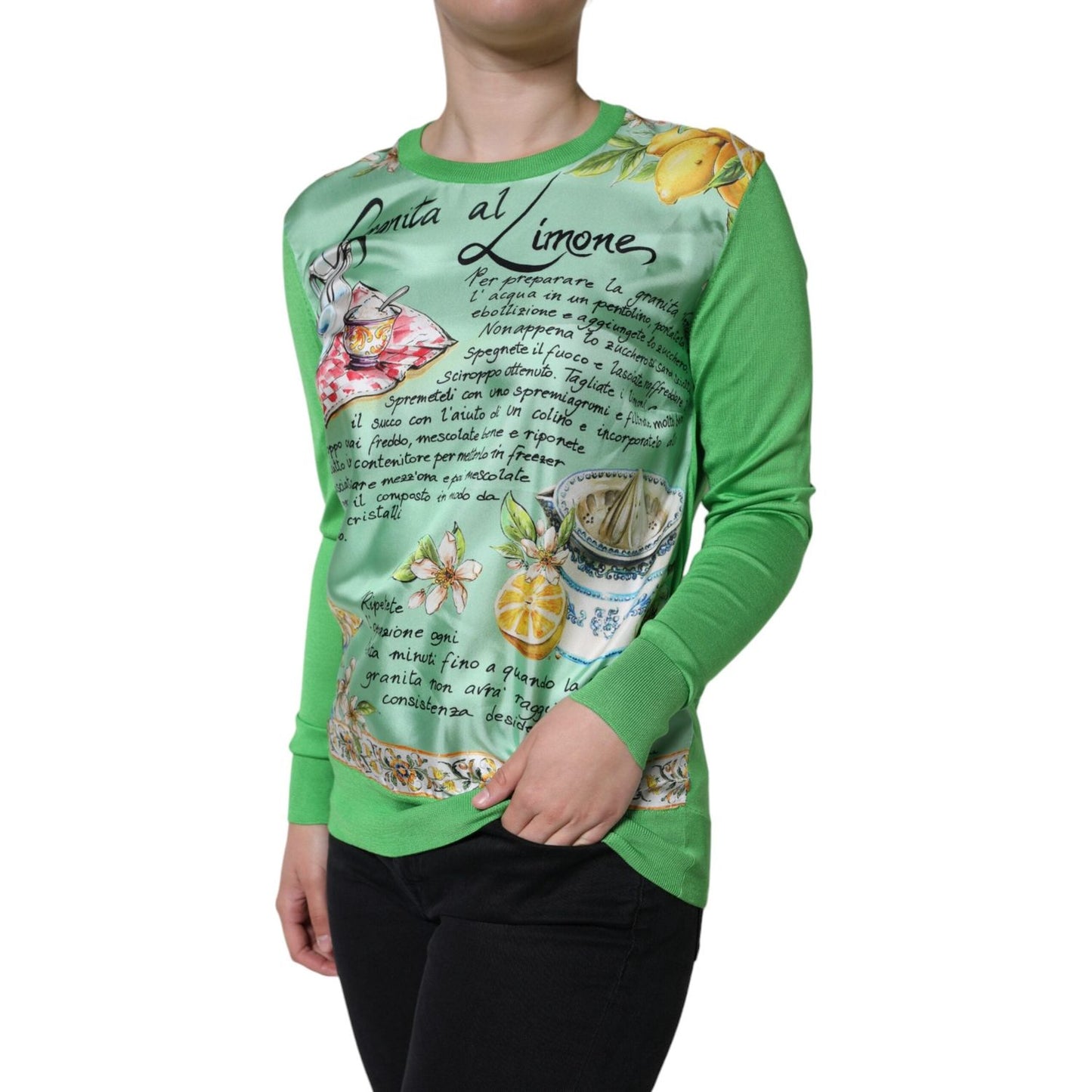 Dolce & Gabbana Green Silk Granita Al Limone Long Sleeves Sweater TSH86570-42