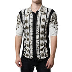 Dolce & Gabbana White Black Silk Studded Stone Crystal Shirt JKT41262-48