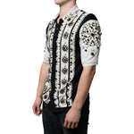 Dolce & Gabbana White Black Silk Studded Stone Crystal Shirt JKT41262-48