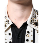 Dolce & Gabbana White Black Silk Studded Stone Crystal Shirt JKT41262-48