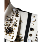Dolce & Gabbana White Black Silk Studded Stone Crystal Shirt JKT41262-48