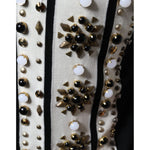 Dolce & Gabbana White Black Silk Studded Stone Crystal Shirt JKT41262-48