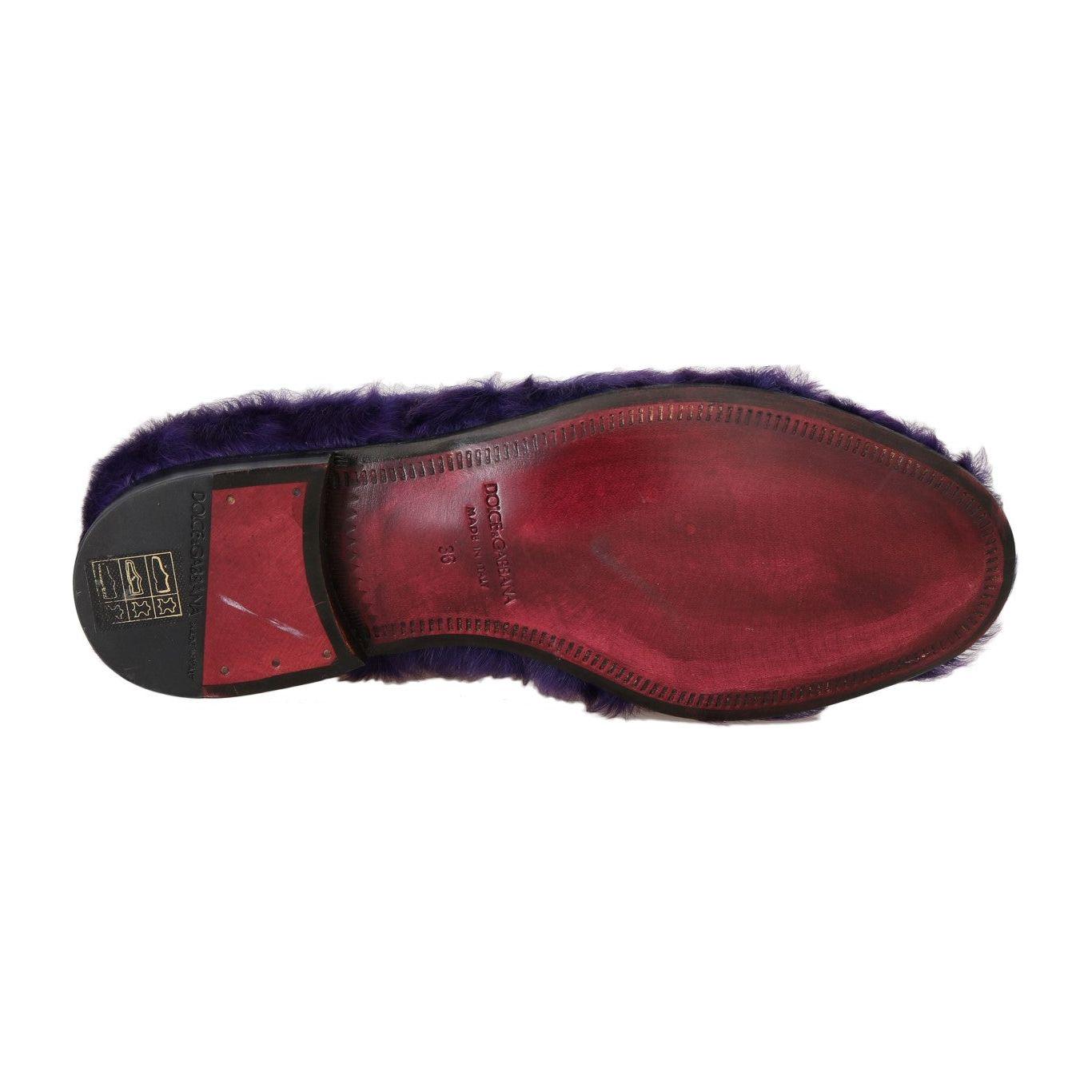 Dolce & Gabbana Purple Sheep Fur Leather Loafers LA4142-8