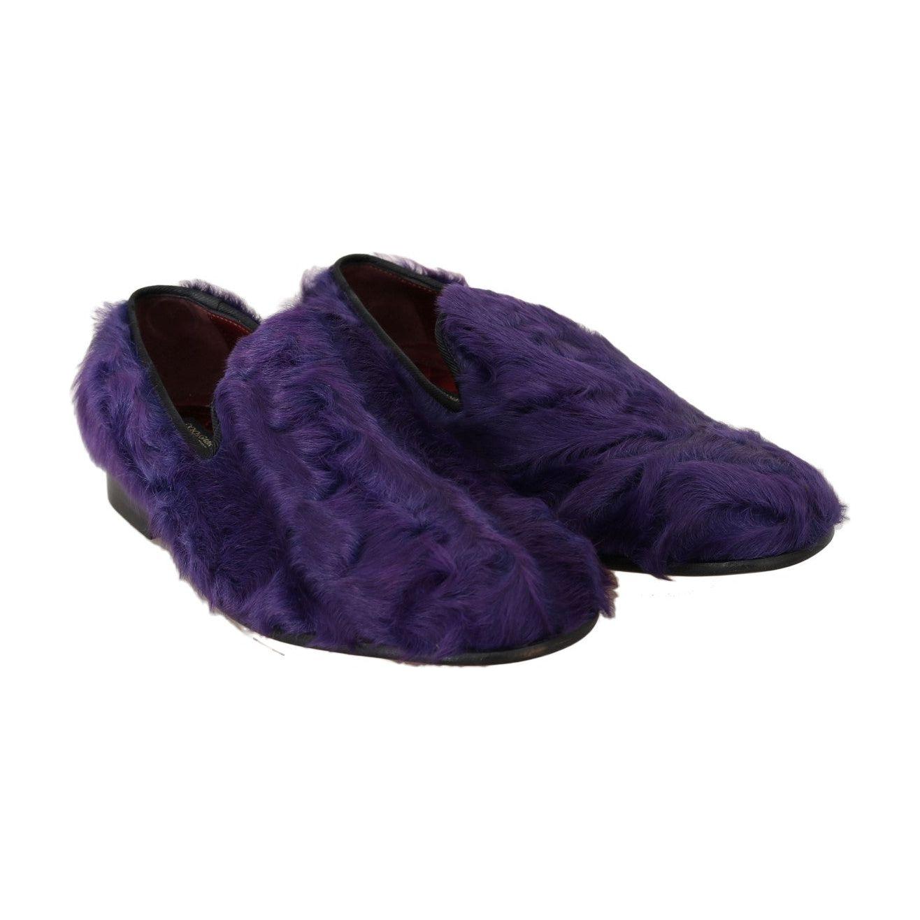 Dolce & Gabbana Purple Sheep Fur Leather Loafers LA4142-8